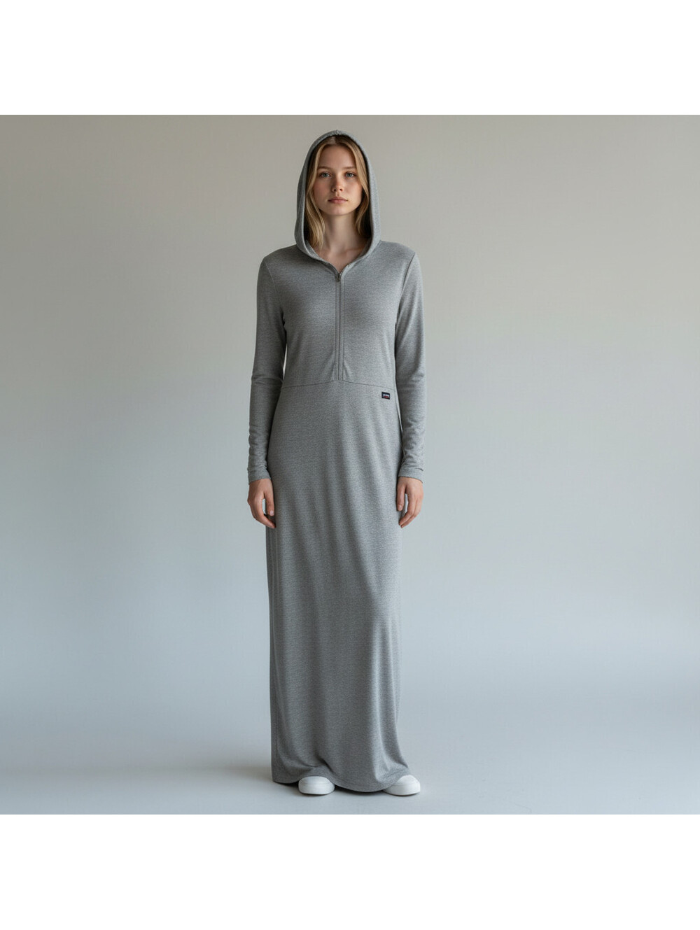 Ralph Lauren Dress Women L Large Gray Maxi Long Hooded Long Sleeve Zipper Rayon